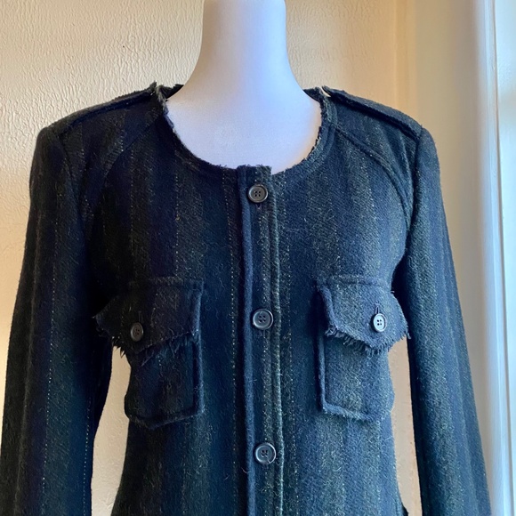 Isabel Marant navy/charcoal striped fitted wool jacket w/ raw edge detail  Sz L - Picture 2 of 13